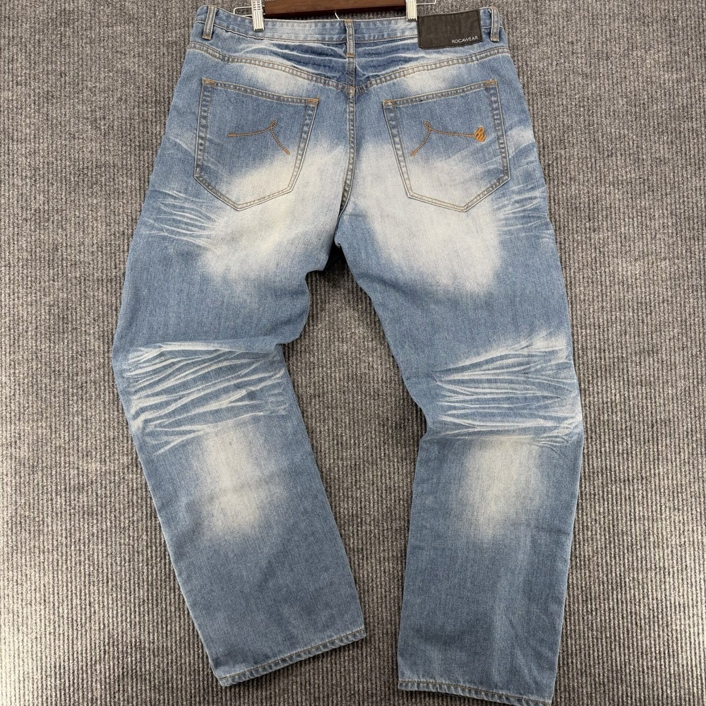 Rocawear Jeans W38 Baggy Light Wash Distressed Y2K Streetwear Denim